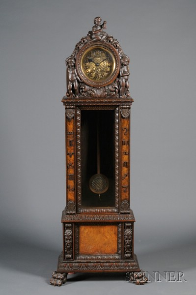 Appraisal: Renaissance Revival Carved Oak Tall Case Clock early th century