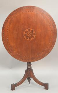 Appraisal: Mahogany inlaid tip top table dia in Mahogany inlaid tip