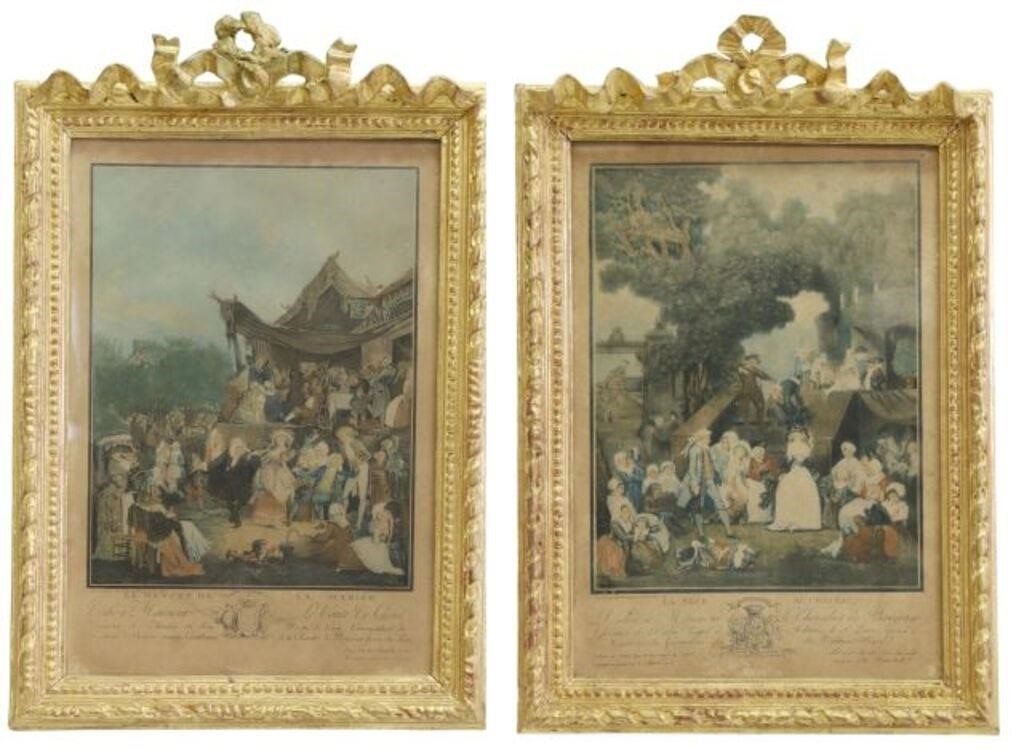 Appraisal: lot of Framed French color engravings on paper after Philibert-Louis