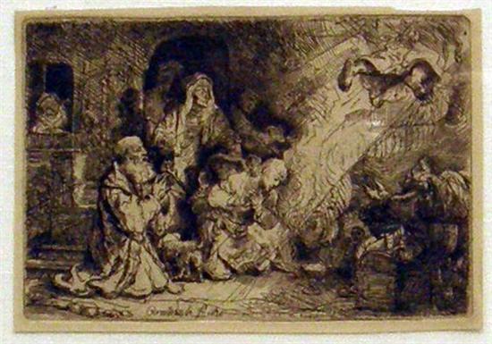 Appraisal: Rembrandt Van Rijn black and white etching The Angel departing