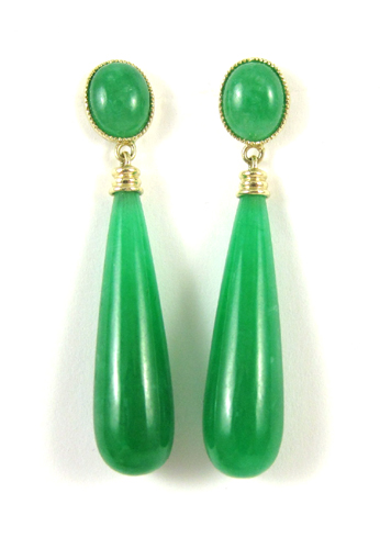 Appraisal: PAIR OF GREEN JADE DANGLE EARRINGS each k yellow gold