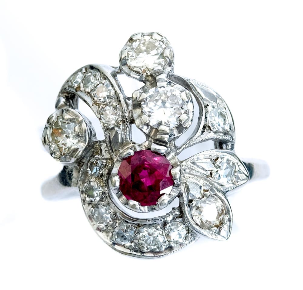 Appraisal: VINTAGE K WHITE GOLD DIAMOND RUBY RING SIZE Vintage k