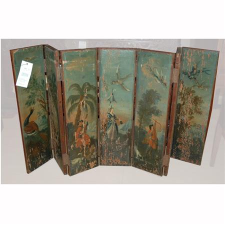 Appraisal: Chinoiserie Decorated Seven Panel Table Screen Together with a Chinoiserie