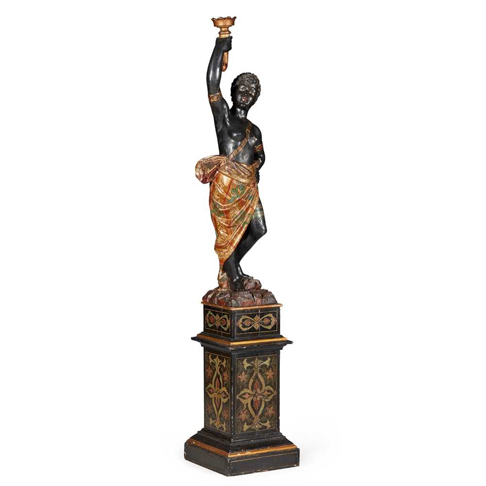 Appraisal: VENETIAN POLYCHROMED AND PARCEL GILT CARVED WOOD BLACKAMOOR FIGURE TH