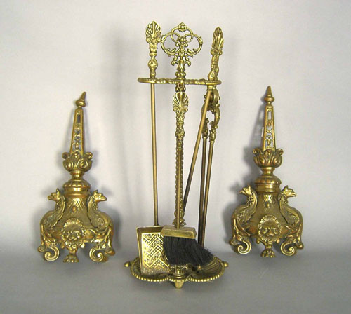 Appraisal: Cast brass fireplace set