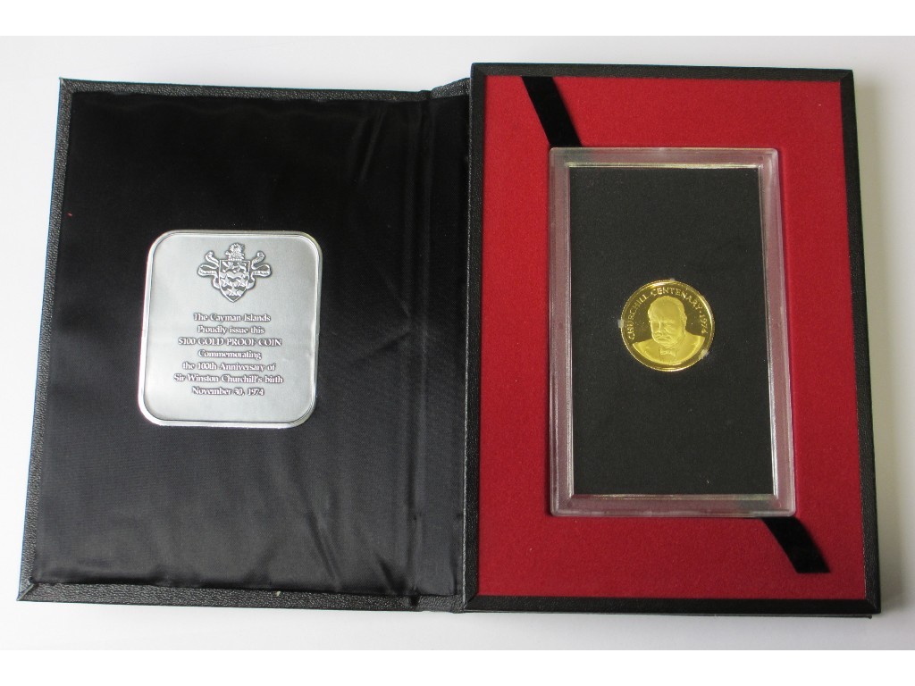 Appraisal: A boxed Cayman Islands commemorative Churchill coin issued by the