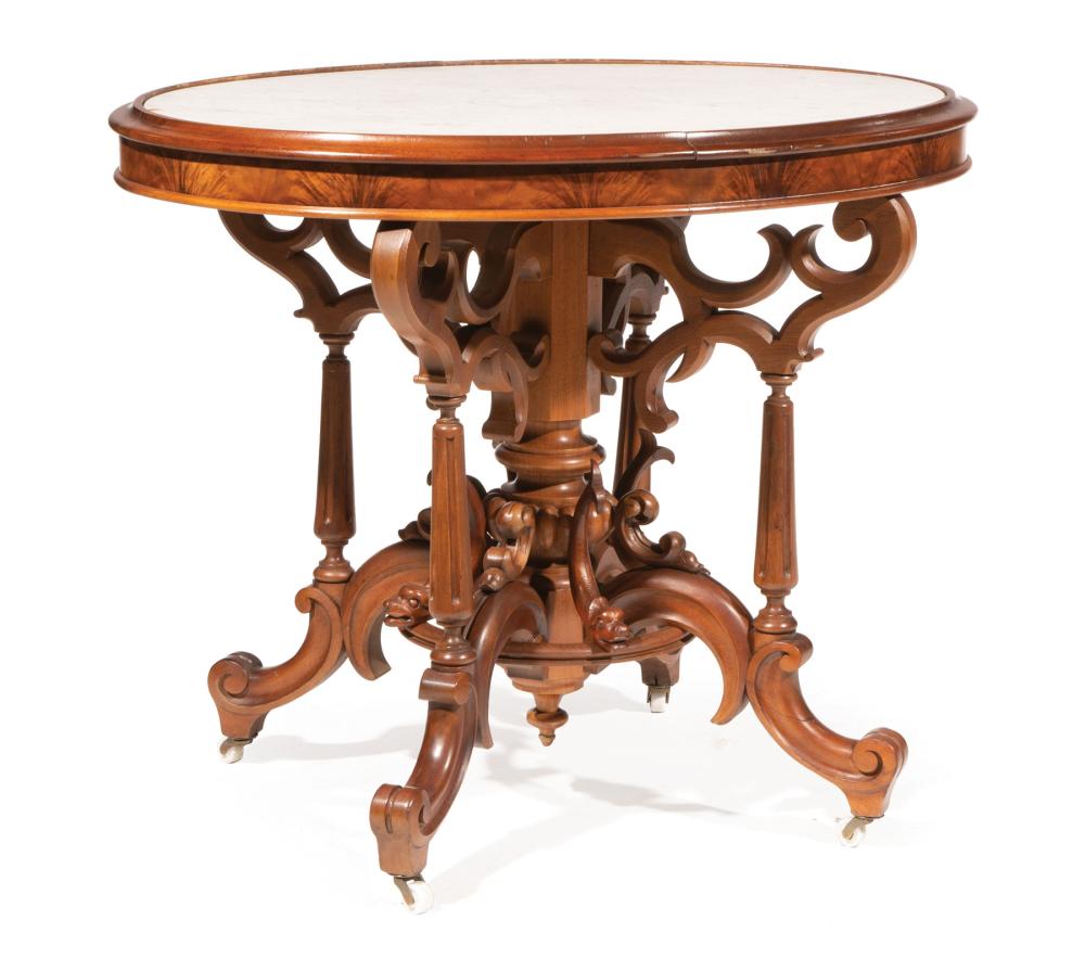 Appraisal: American Rococo Carved Mahogany Lamp Table mid- th c inset