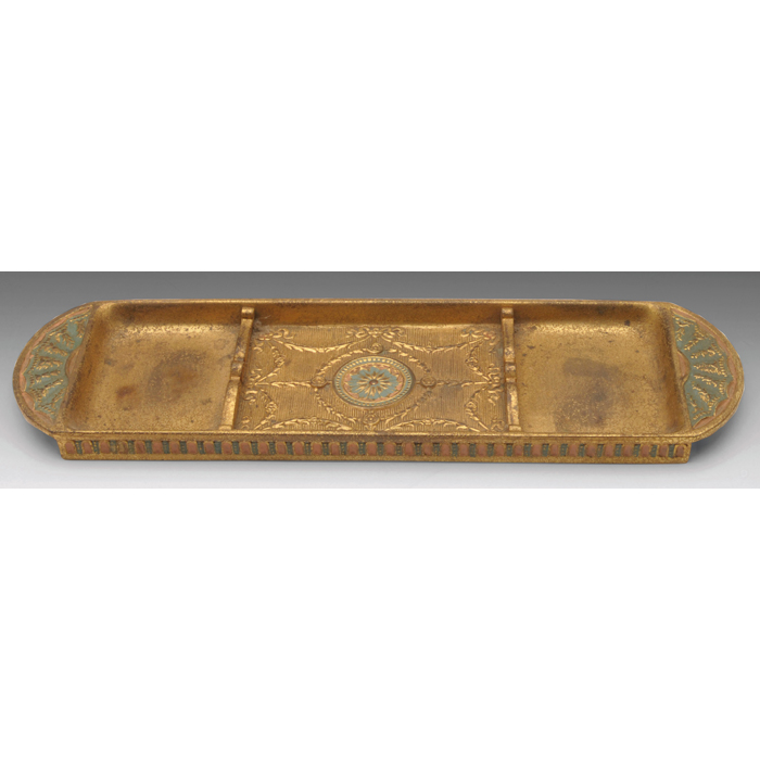 Appraisal: Tiffany Studios pen tray bronze in the Adam pattern original