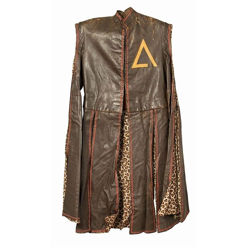 Appraisal: Hollywood Costume Jacket Long brown leather jacket coat with split