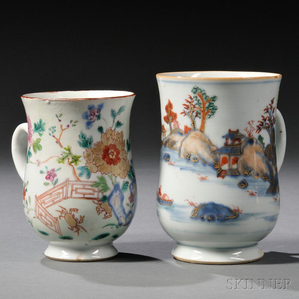 Appraisal: Two Chinese Export Porcelain Cider Mugs early th century baluster-form