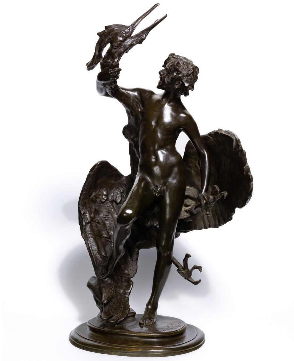 Appraisal: FREDERICK WILLIAM MACMONNIES American - Young Faun with Heron bronze