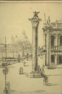 Appraisal: Antique Signed Etching of Venice Etching of Venice skyline pencil