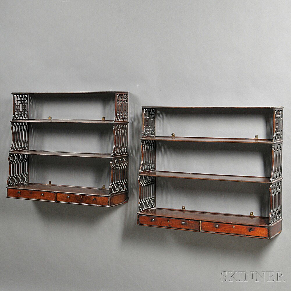 Appraisal: Pair of Regency Mahogany Hanging Shelves early th century each