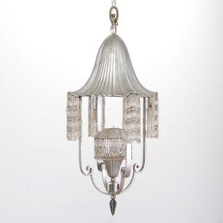 Appraisal: Very nice Ruhlmann style silvered iron chandelier Very nice Ruhlmann