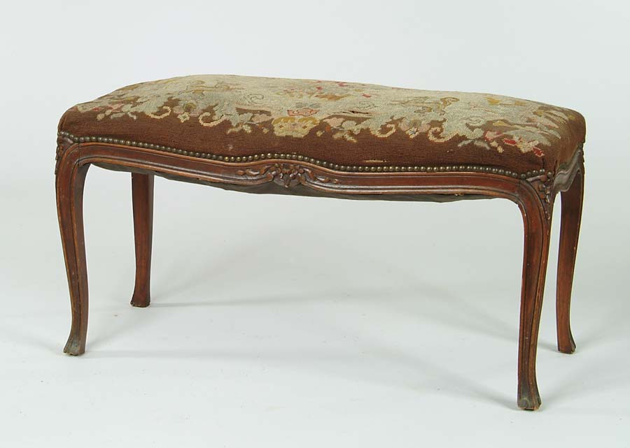 Appraisal: FRENCH STYLE CARVED BENCH th th C Tapestry upholstered top