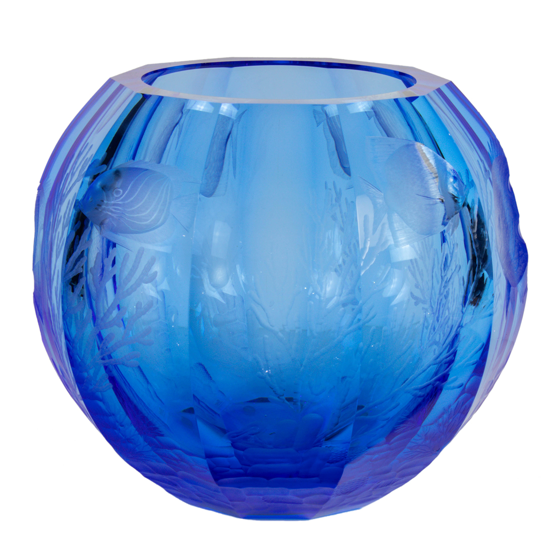 Appraisal: A MOSER INTAGLIO CUT BLUE GLASS GLOBE VASE A Moser