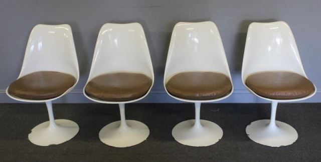 Appraisal: Midcentury Set of Saarinen Tulip Chairs With later stuffed leather