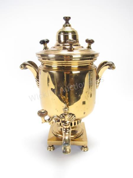 Appraisal: Antique Russian Brass Samovar hallmarked carved wooden handles x x