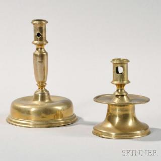 Appraisal: Two Early Brass Candlesticks Europe th th century one with