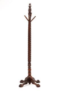 Appraisal: Stained and Carved Wood Standing Hat Rack American mid th