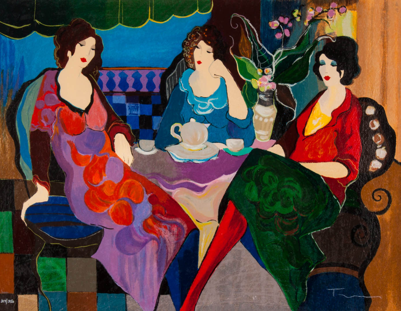 Appraisal: Itzchak Tarkay Three Women at a Cafe screenprint Israeli -