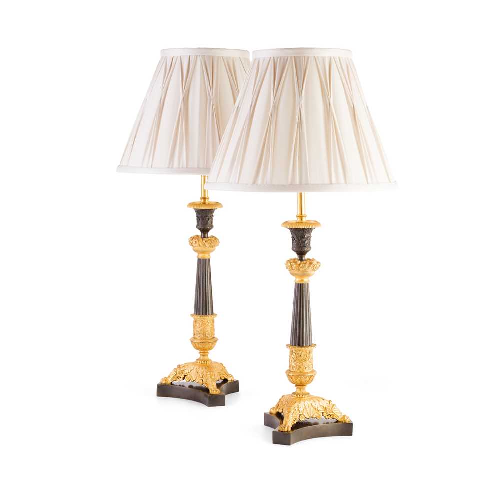 Appraisal: PAIR OF REGENCY ORMOLU AND PATINATED BRONZE LAMPS EARLY TH