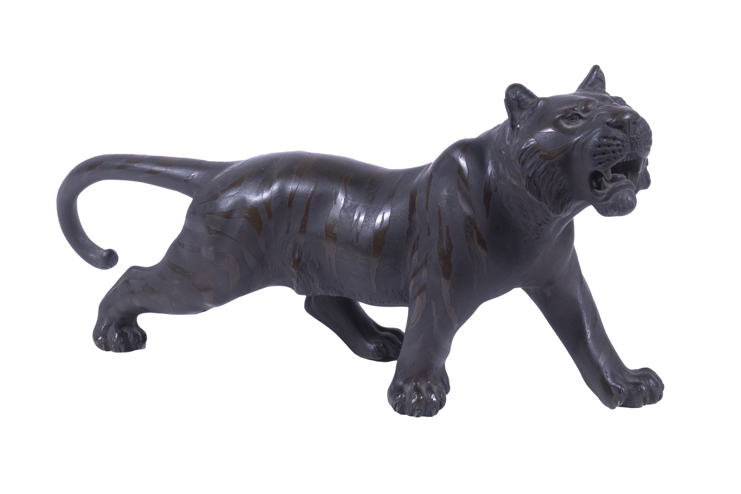 Appraisal: JAPANESE MEIJI PERIOD BRONZE Walking Tiger bronze sculpture artist signed