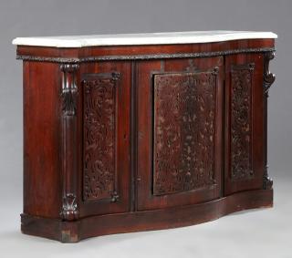 Appraisal: American Rococo Revival Rosewood Bowfront Marble T American Rococo Revival