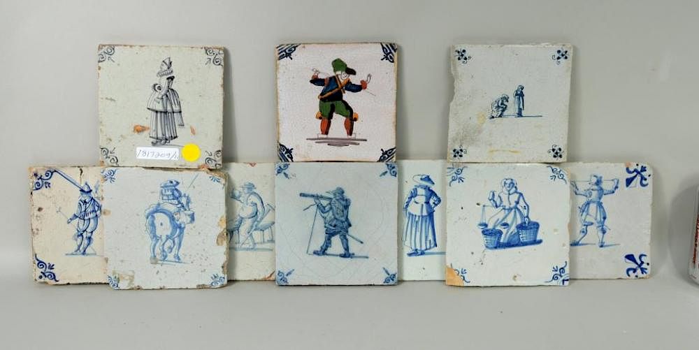 Appraisal: Group Ten Delft Tiles Figures At Various Pursuits Group of