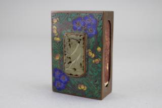 Appraisal: Chinese Cloisonne Jade Matchbox Chinese Cloisonne Jade Matchbox Dimensions x