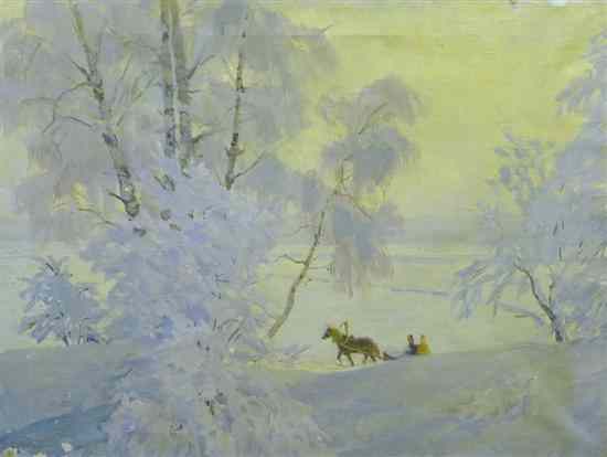 Appraisal: Michael Volobin - oil on canvas Horse drawn sleigh in