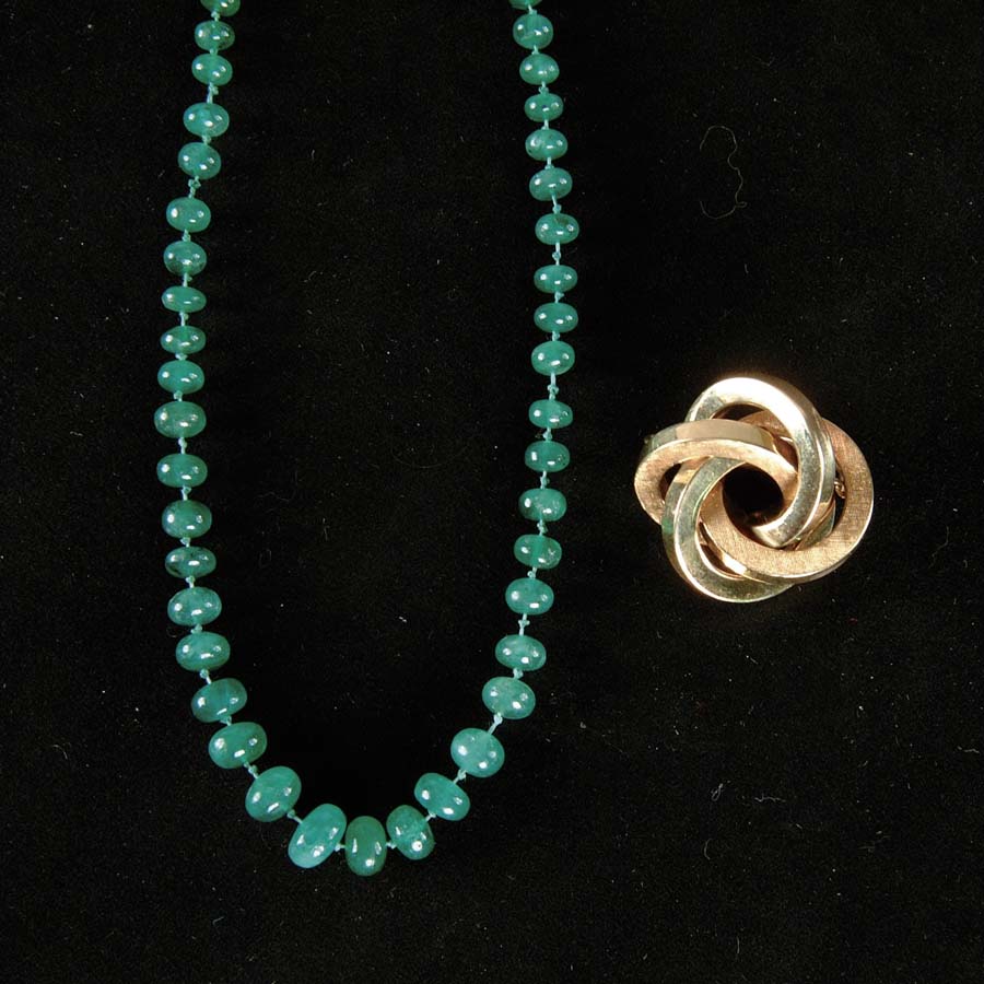 Appraisal: TWO PIECES OF JEWELRY Necklace of green emerald beads of