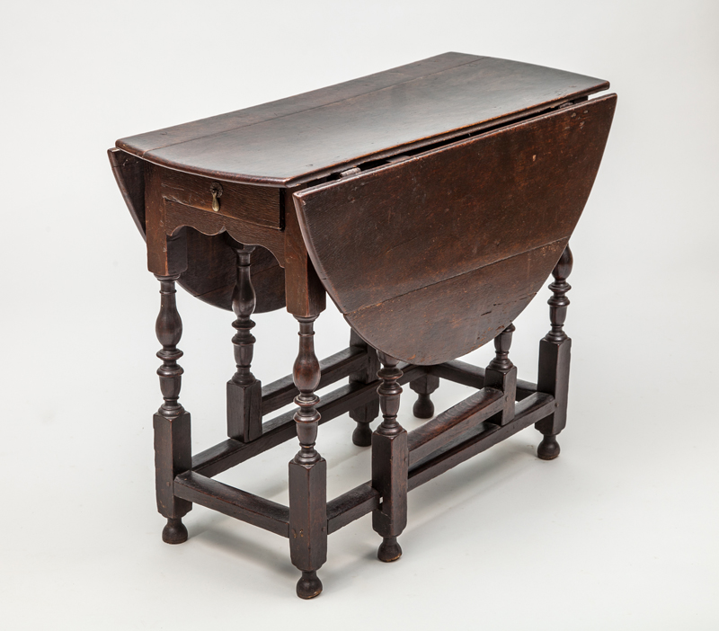 Appraisal: CHARLES II STAINED OAK SINGLE-DRAWER GATE-LEG TABLE x in open