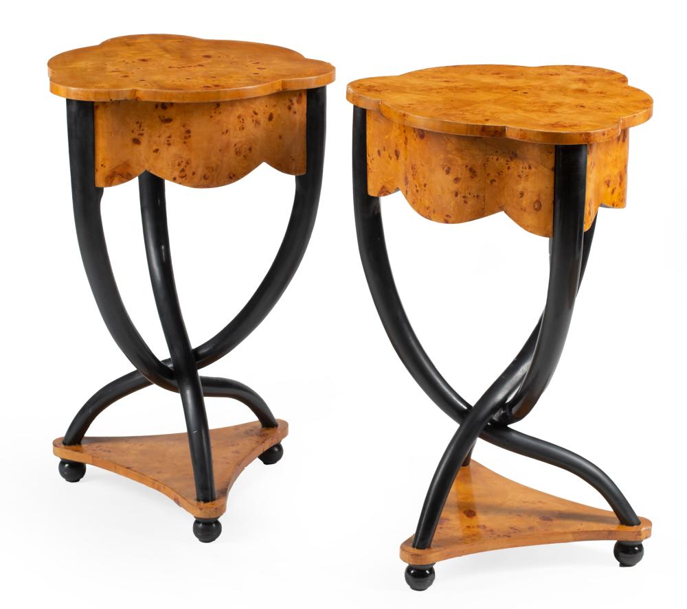 Appraisal: Pair of Art Deco-Style Birch and Partial Ebonized Tables late