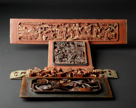 Appraisal: Four Chinese Carved and Polychromed Wood Panels probably originally mounted