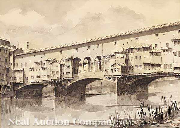 Appraisal: Ventieri Italian th c Ponte Vecchio Florence watercolor signed and