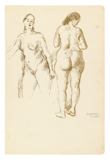 Appraisal: RAPHAEL SOYER Group of ink and wash drawings Each approximately