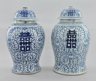 Appraisal: A Pair of Blue on White Chinese Temple Jars Each