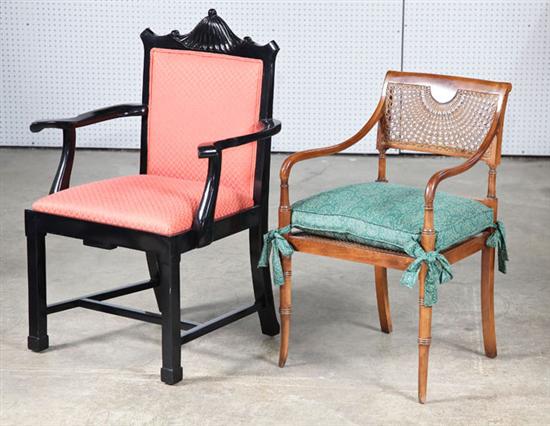 Appraisal: TWO ARMCHAIRS Twentieth century Includes an armchair with a caned