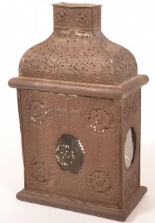 Appraisal: th th Century Tin Church Candle Lantern Punched designs including