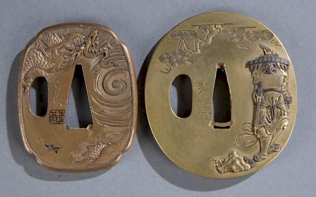 Appraisal: Two bronze Tsuba Two Japanese bronze tsuba th century Sumiiri