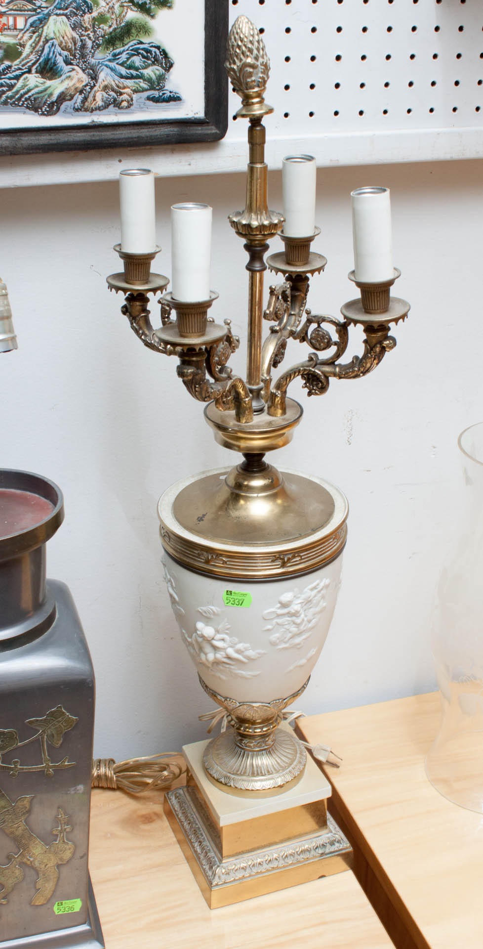 Appraisal: Continental bisque porcelain brass urn lamp