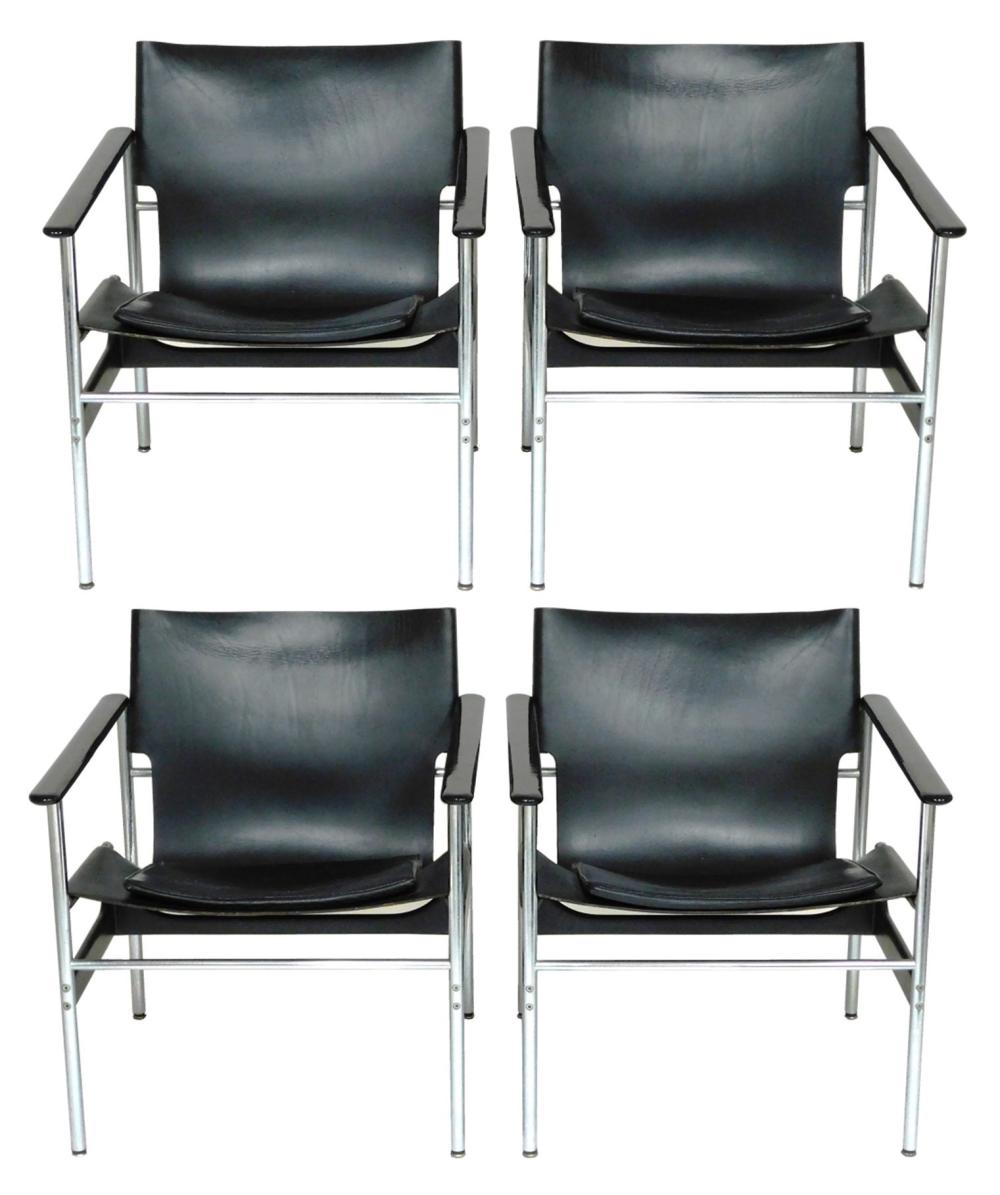 Appraisal: Charles Pollack for Knoll four matching black leather mid-century sling