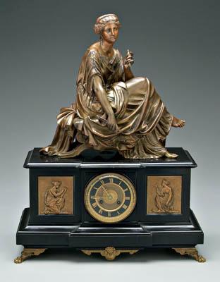 Appraisal: French classical shelf clock bronze pediment with seated classical woman