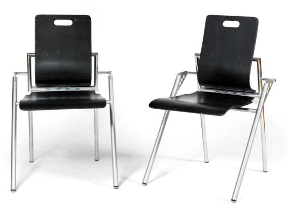 Appraisal: MATEGOT XAVIER SET OF THREE FOLDING CHAIRS designed circa Brushed