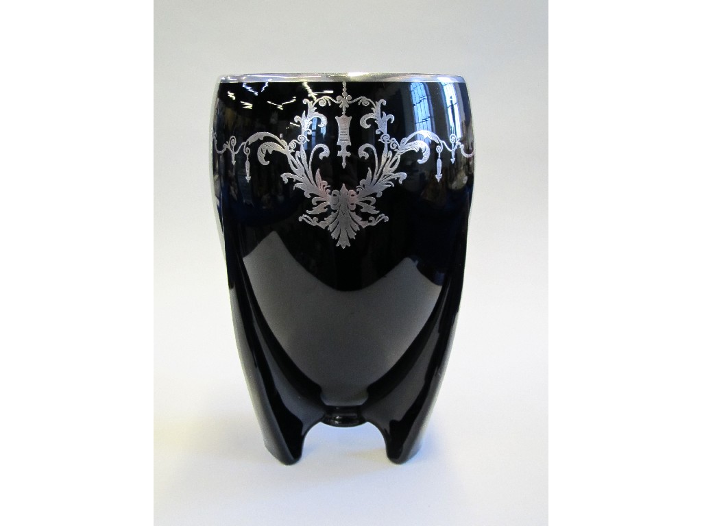 Appraisal: Silver overlaid black glass vase