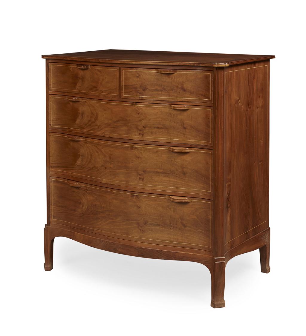 Appraisal: EDWARD BARNSLEY - WALNUT CHEST OF DRAWERS DESIGNED with boxwood