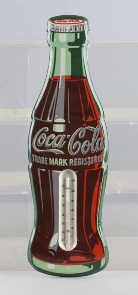 Appraisal: Figural Coke Bottle Tin Thermometer Sign This lithograph on tin