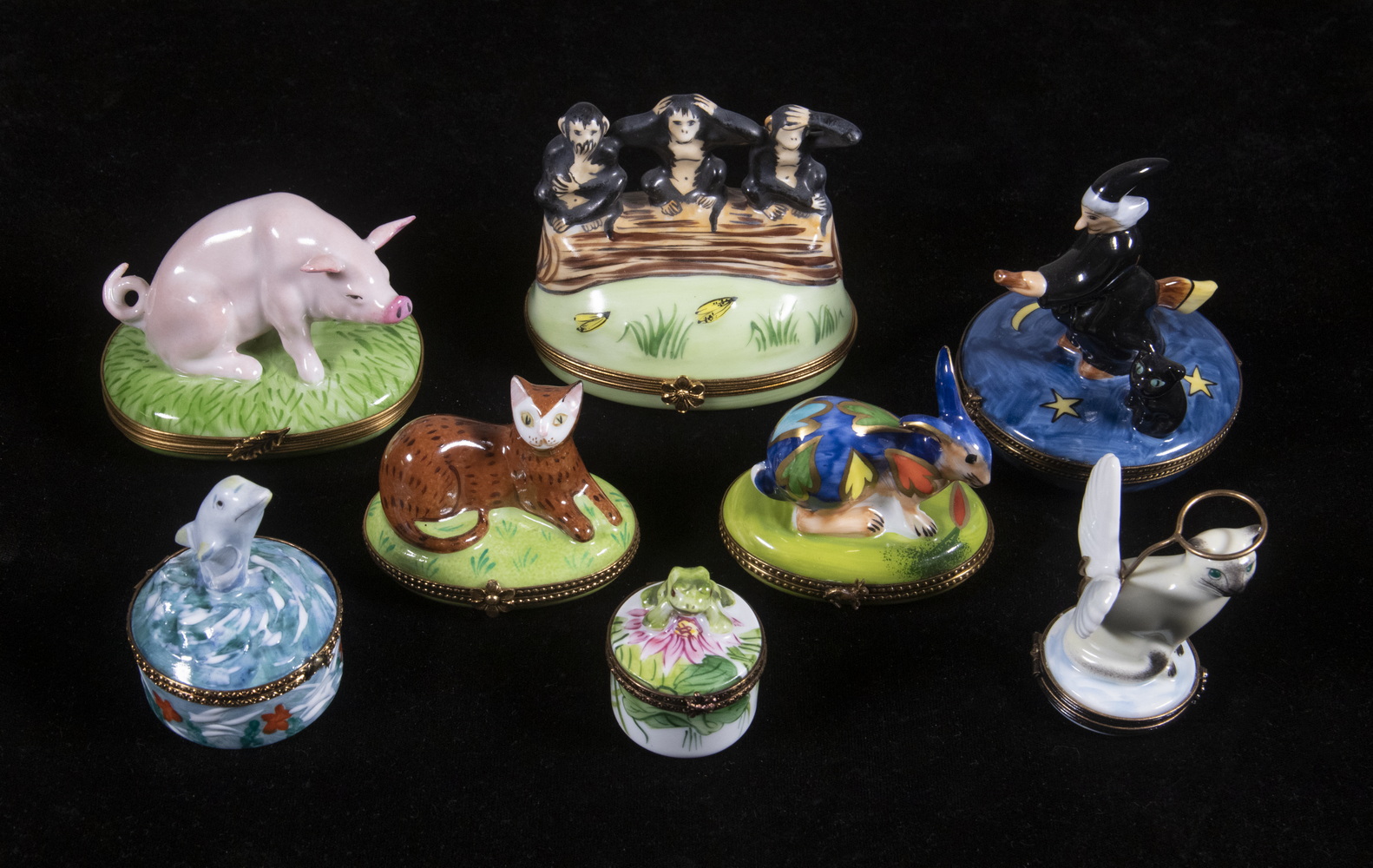 Appraisal: LIMOGES FIGURAL BOXES Collection of Hand Painted French Porcelain Trinket