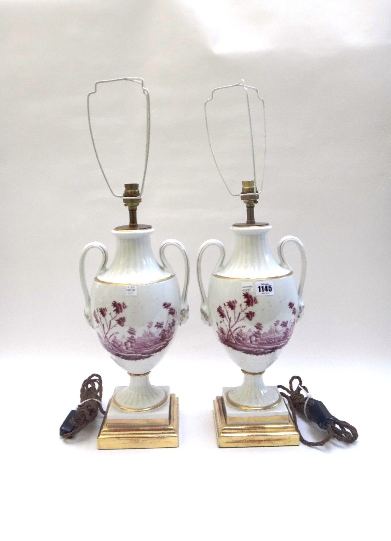 Appraisal: A pair of two handled porcelain vases adapted as lamps